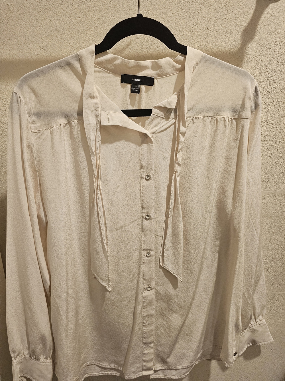Diesel Cream Button-Down Tie-Neck Long Sleeve Shirt